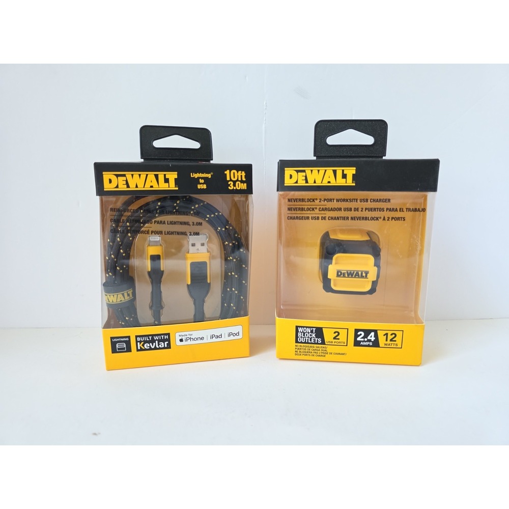 Dewalt 2 port worksite USB Charger block and cable pair NEW Iphone
